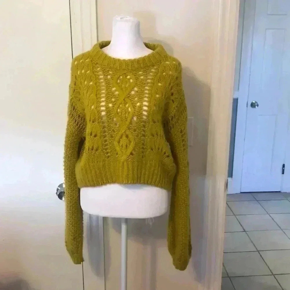 Urban Outfitters Gold Crew Neck Sweater with Elegant Knit Design